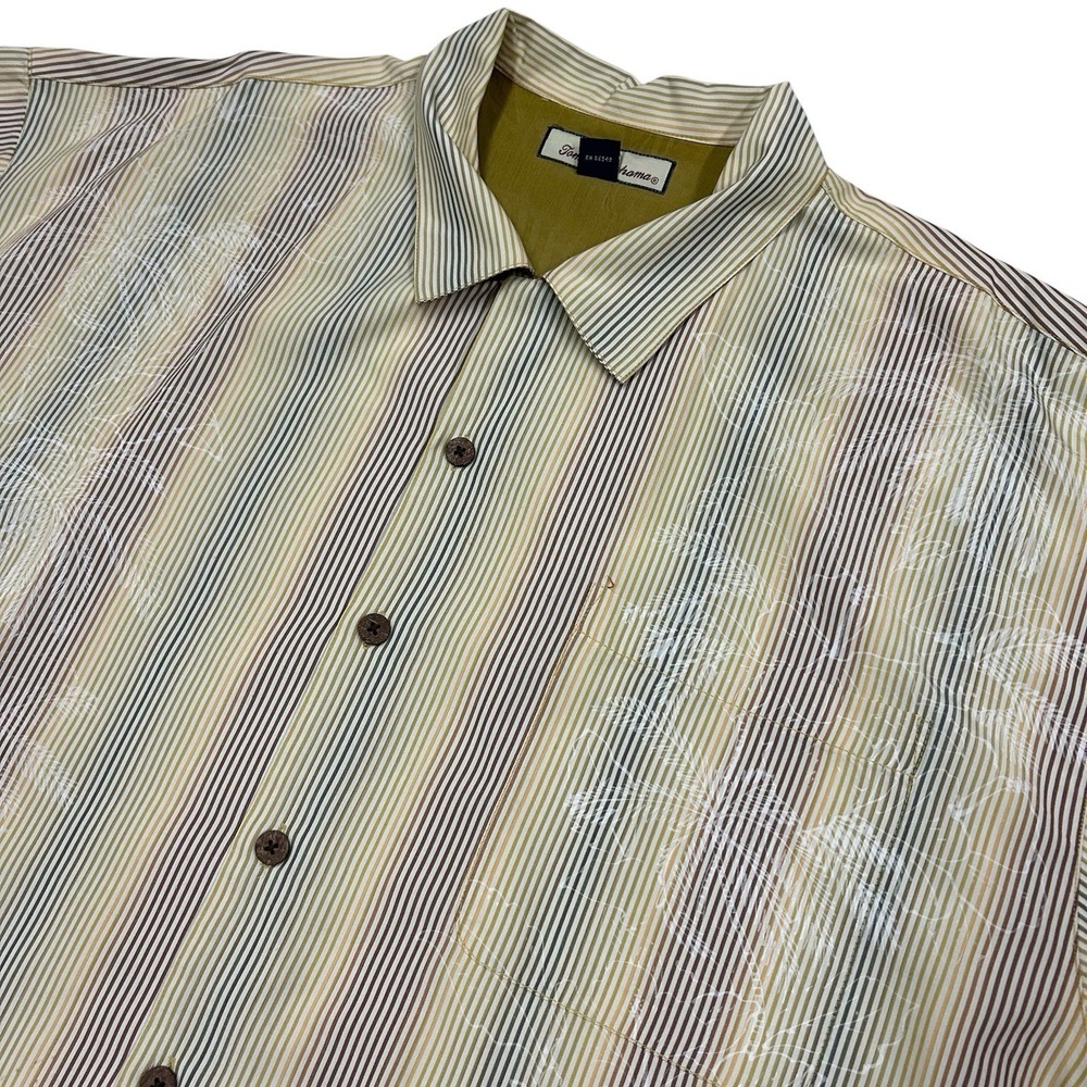 Tommy Bahama Silk Shirt Mens XXL Striped Floral Colorful Hawaiian Loop‎ Collar